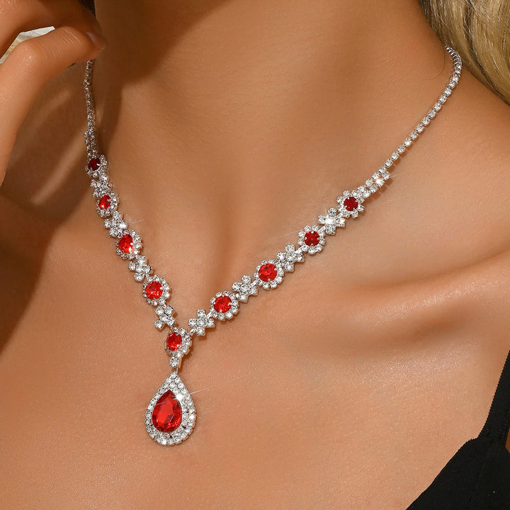 Shimmering blue waterdrop cubic zirconia necklace, women's elegant and sparkling jewelry.