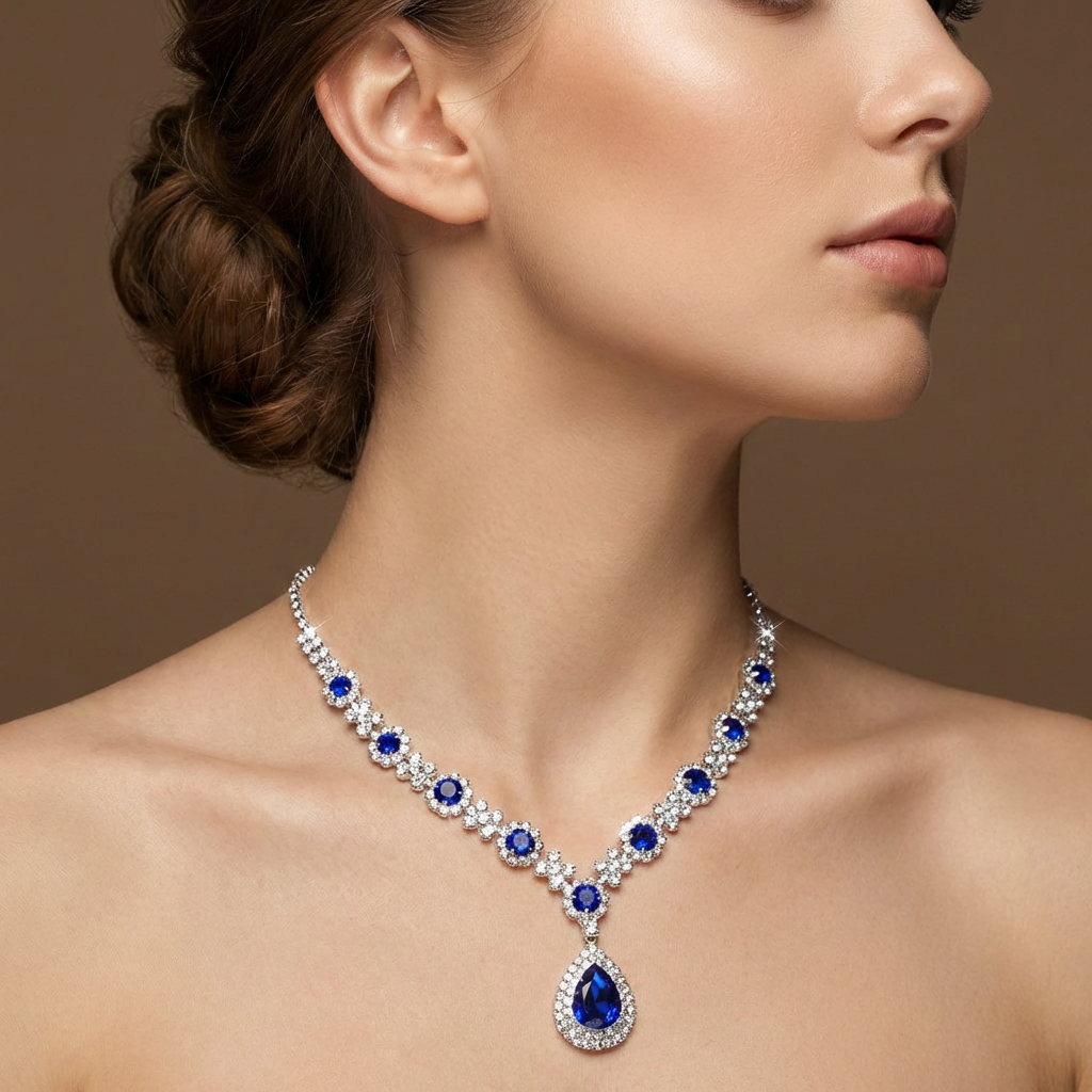 Red sparkling waterdrop cubic zirconia necklace for women, a dazzling pendant jewelry gift.