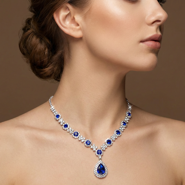 Red sparkling waterdrop cubic zirconia necklace for women, a dazzling pendant jewelry gift.