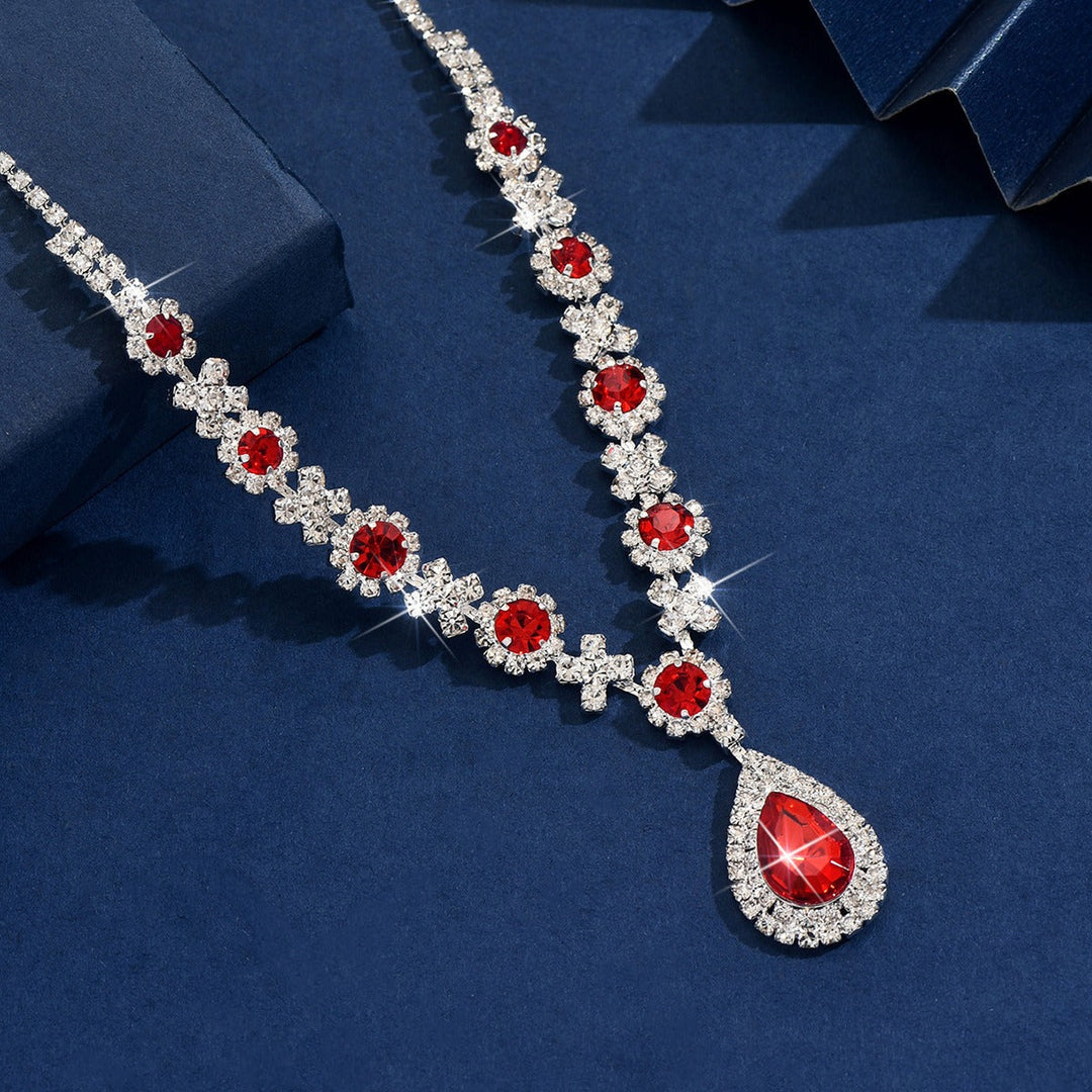 Elegant blue waterdrop cubic zirconia necklace, women's sparkling jewelry accessory.
