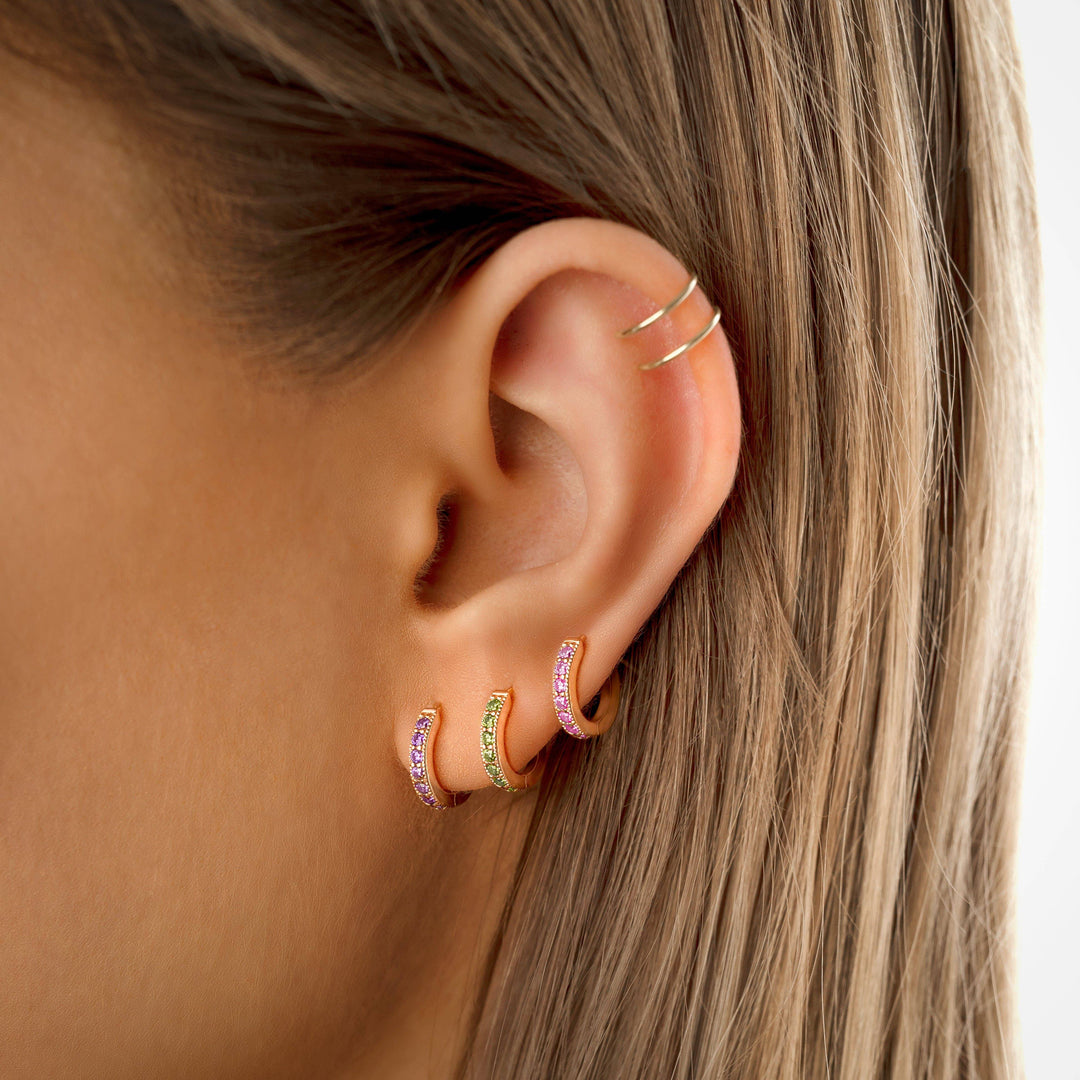 Dainty silver zirconia hoop earrings for women. Sparkling jewelry, perfect elegant gift.