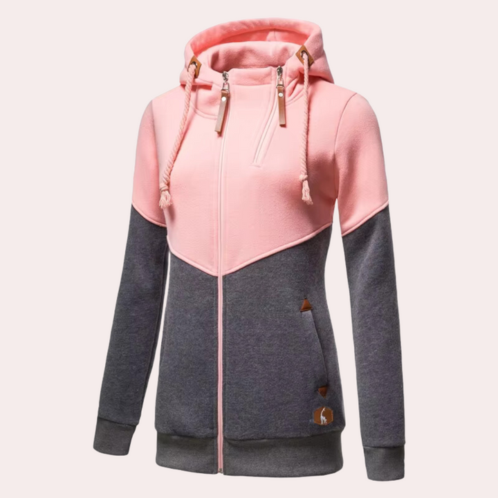 Women's sporty full-zip hooded jacket for activewear, comfortable and versatile.