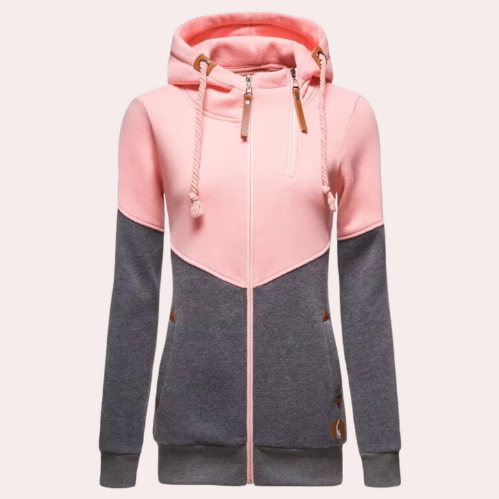 Women's full-zip hooded jacket, a comfortable and sporty zip-up for active lifestyles.