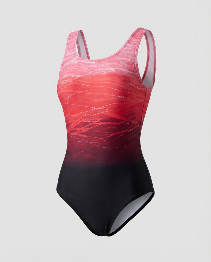 Versatile women's sporty ombre one-piece swimsuit, a stylish choice for pool, beach, and summer activewear.