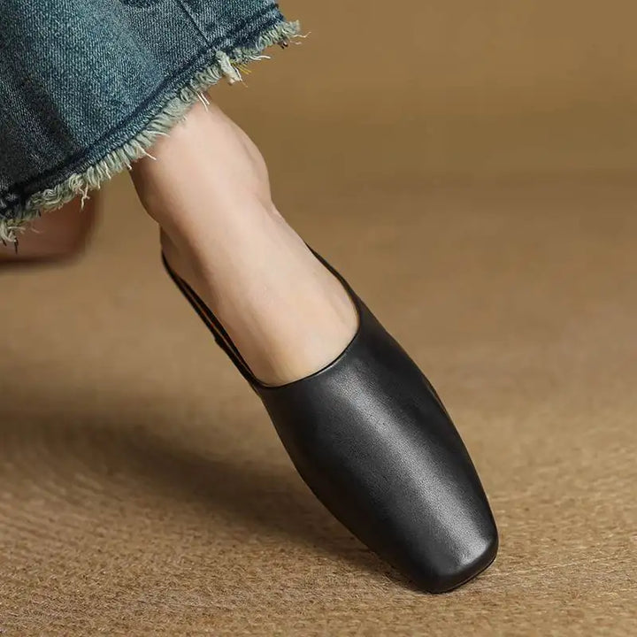 Comfortable women's square-toe block heel mules. Easy slip-on shoes for all-day wear & effortless fashion footwear.