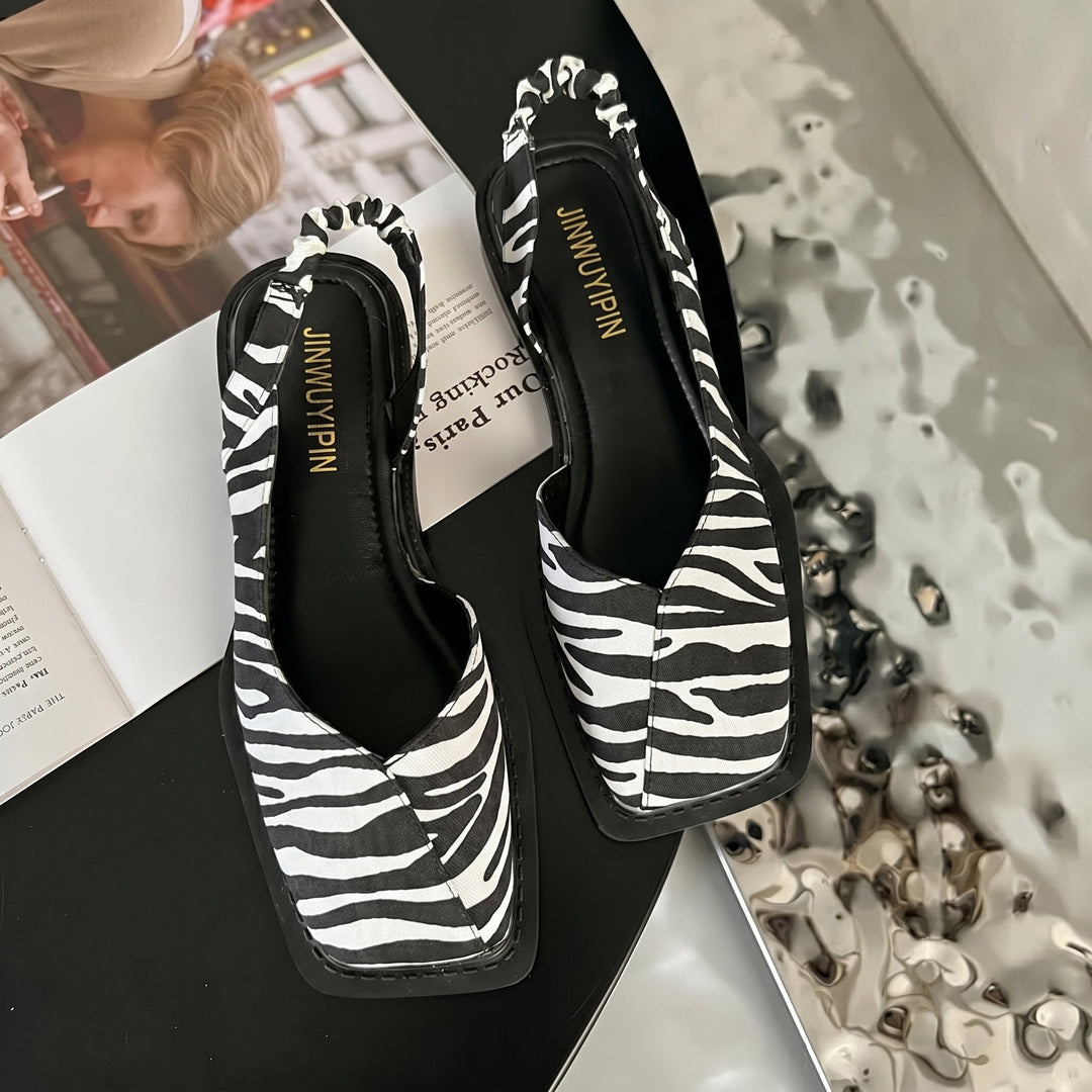 Comfortable women's square toe slingback sandals. Versatile block heel design for spring and summer fashion.
