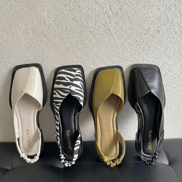 Casual yet elegant women's square toe slingback sandals, ideal summer shoes with a comfortable block heel.