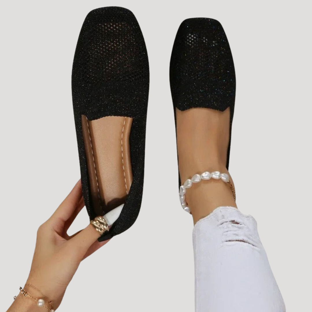 Comfortable women's square toe slip-on flats, lightweight & breathable, perfect for daily wear.