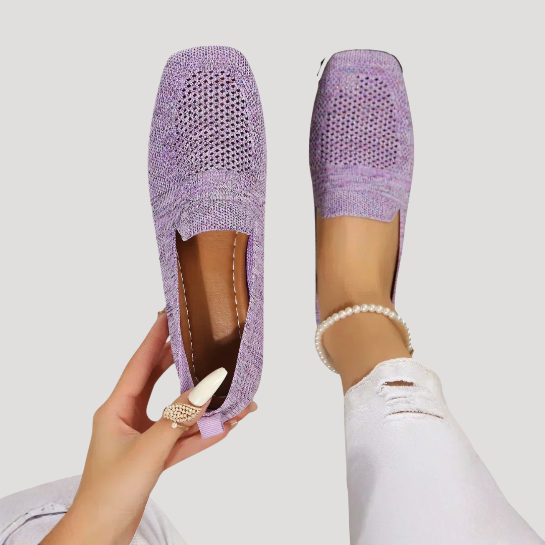 Versatile women's square toe ballet flats, breathable slip-on for casual & everyday style.