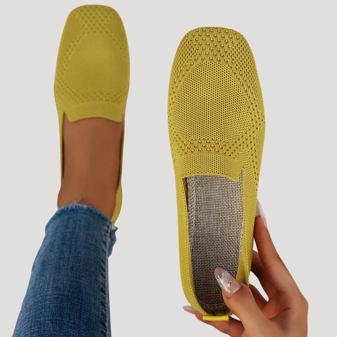 Lightweight, breathable square toe slip-on flats for women, comfortable for all-day wear.