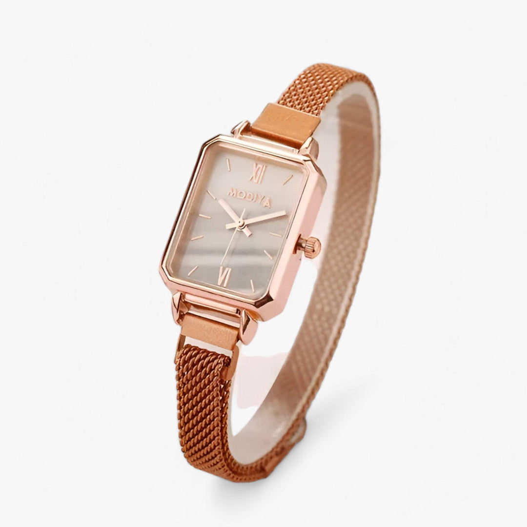 Stylish women's red square watch. Features a comfortable magnetic band, perfect as a fashion accessory.
