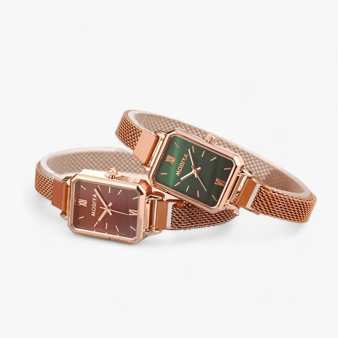Women's square watch featuring a sleek magnetic band. A modern and elegant timepiece, perfect fashion accessory.