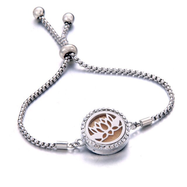 Women's stainless steel essential oil diffuser bracelet for aromatherapy & stress relief wellness.