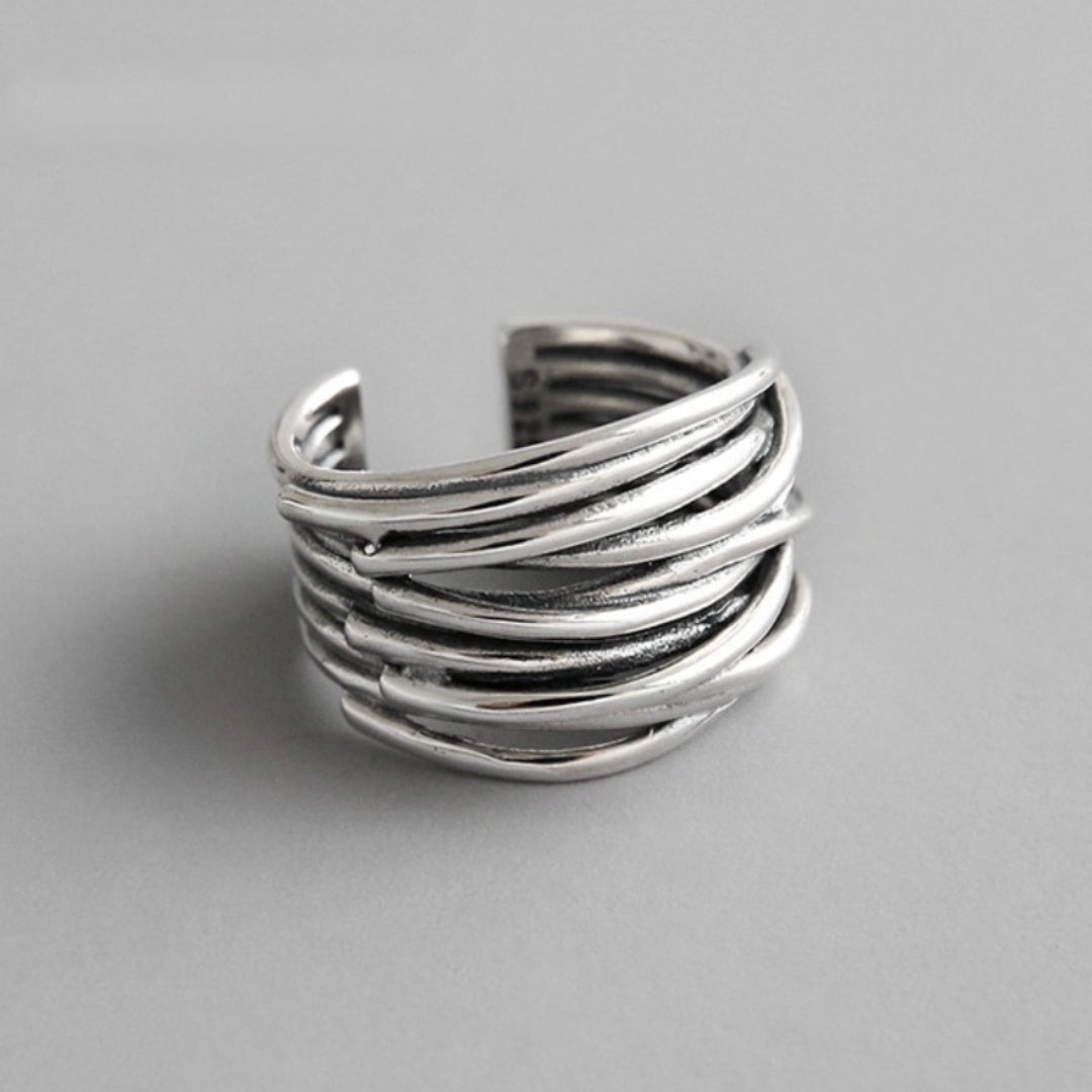 Women's sterling silver adjustable layered ring, modern minimalist jewelry, perfect gift.