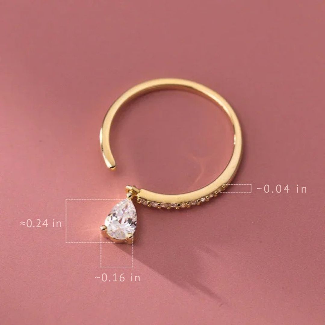 Stylish women's adjustable water drop ring, crafted from sterling silver, an elegant and versatile piece of jewelry.