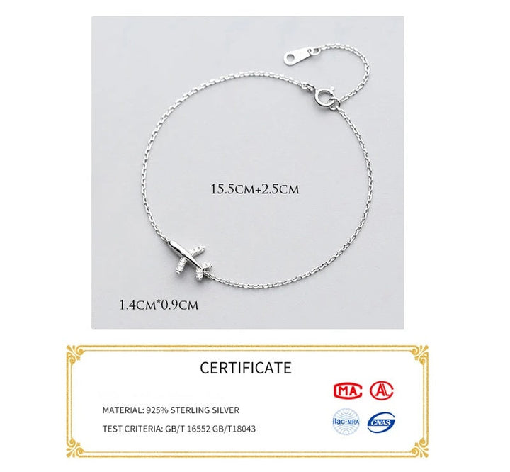 Adjustable sterling silver bracelet for women, featuring a charming plane design, a versatile travel jewelry piece.