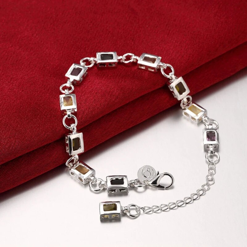High-quality sterling silver bracelet for women, showcasing vibrant multicolor zircon. Elegant and sparkling.