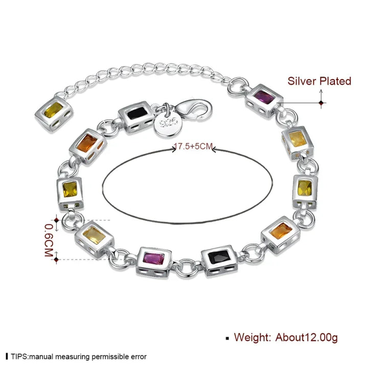 Gift-ready women's sterling silver bracelet with dazzling multicolour zircon. Elegant and adjustable jewelry.