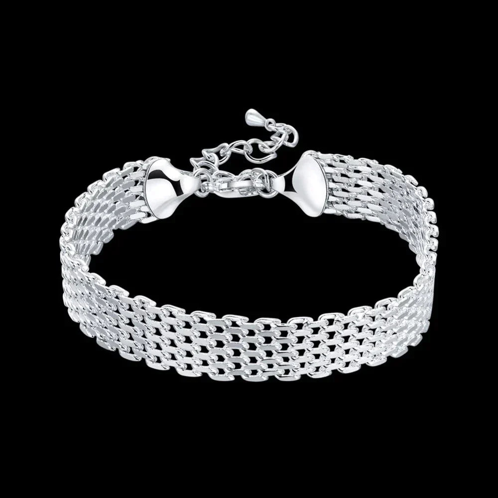 Stylish women's adjustable silver braided bracelet, a lucky charm for everyday positive energy.