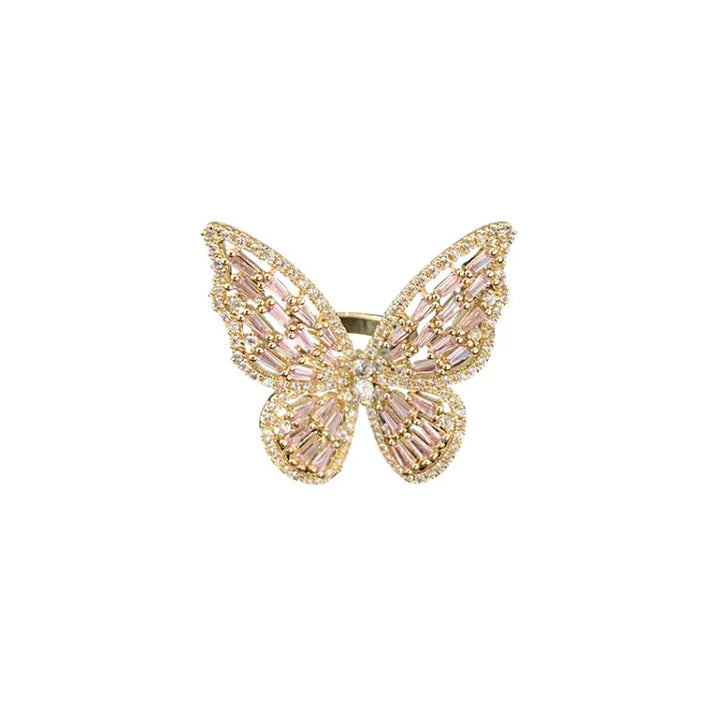Elegant women's crystal butterfly ring, handmade from sterling silver. Fashionable and sparkling, ideal for everyday wear.