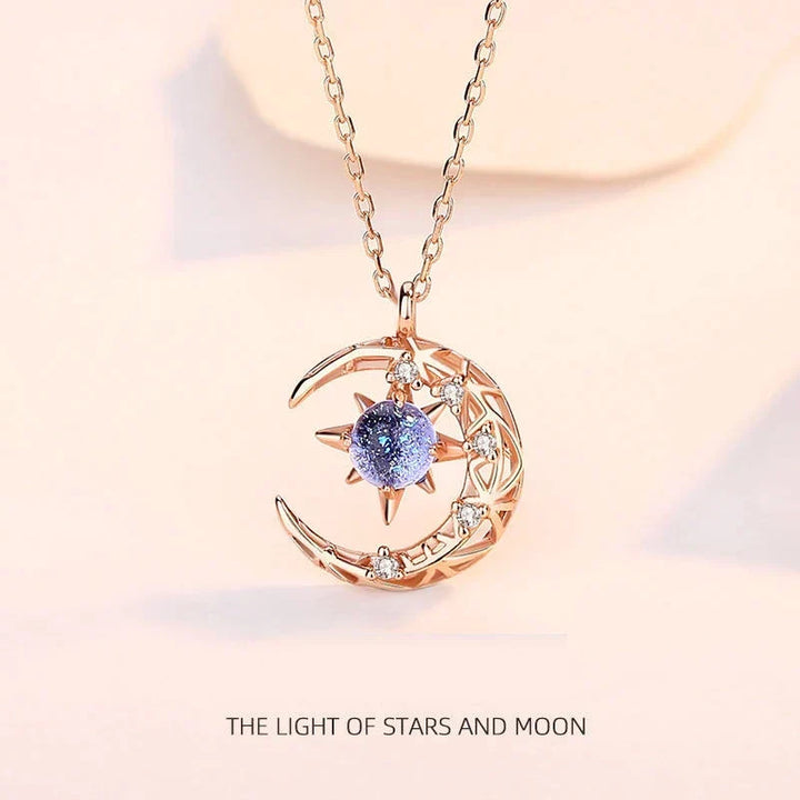 Delicate silver celestial necklace featuring an elegant half moon and star pendant, women's fashion jewelry gift.