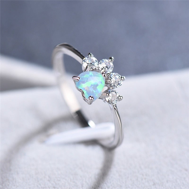 Beautiful Celestine silver opal and zirconia ring for women. A stunning sterling silver gemstone ring, ideal for gifts.