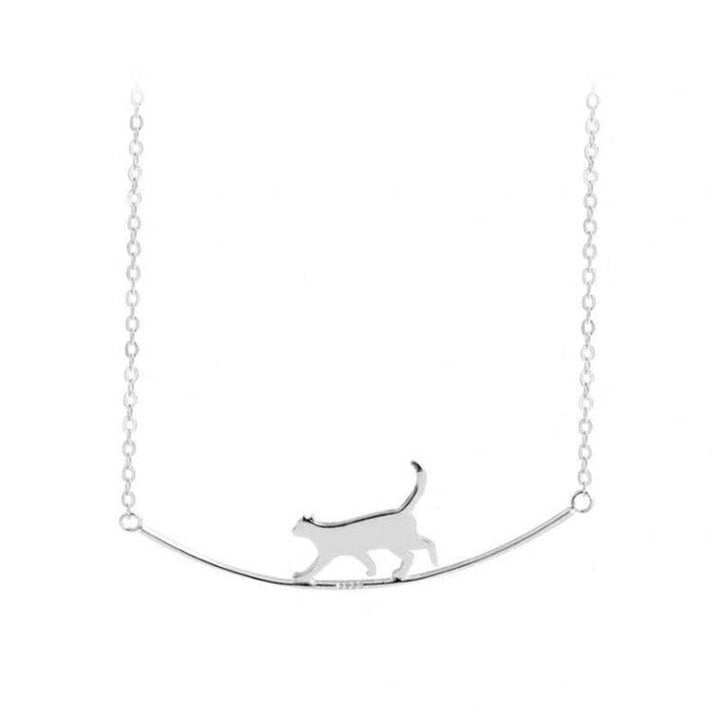 Sterling silver climbing cat pendant, a lovely and unique women's necklace for cat enthusiasts.