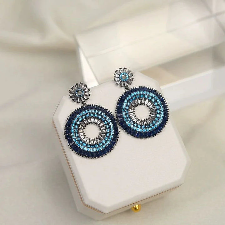 Women's sterling silver evil eye stud earrings with blue enamel, protective fashion jewelry, hypoallergenic