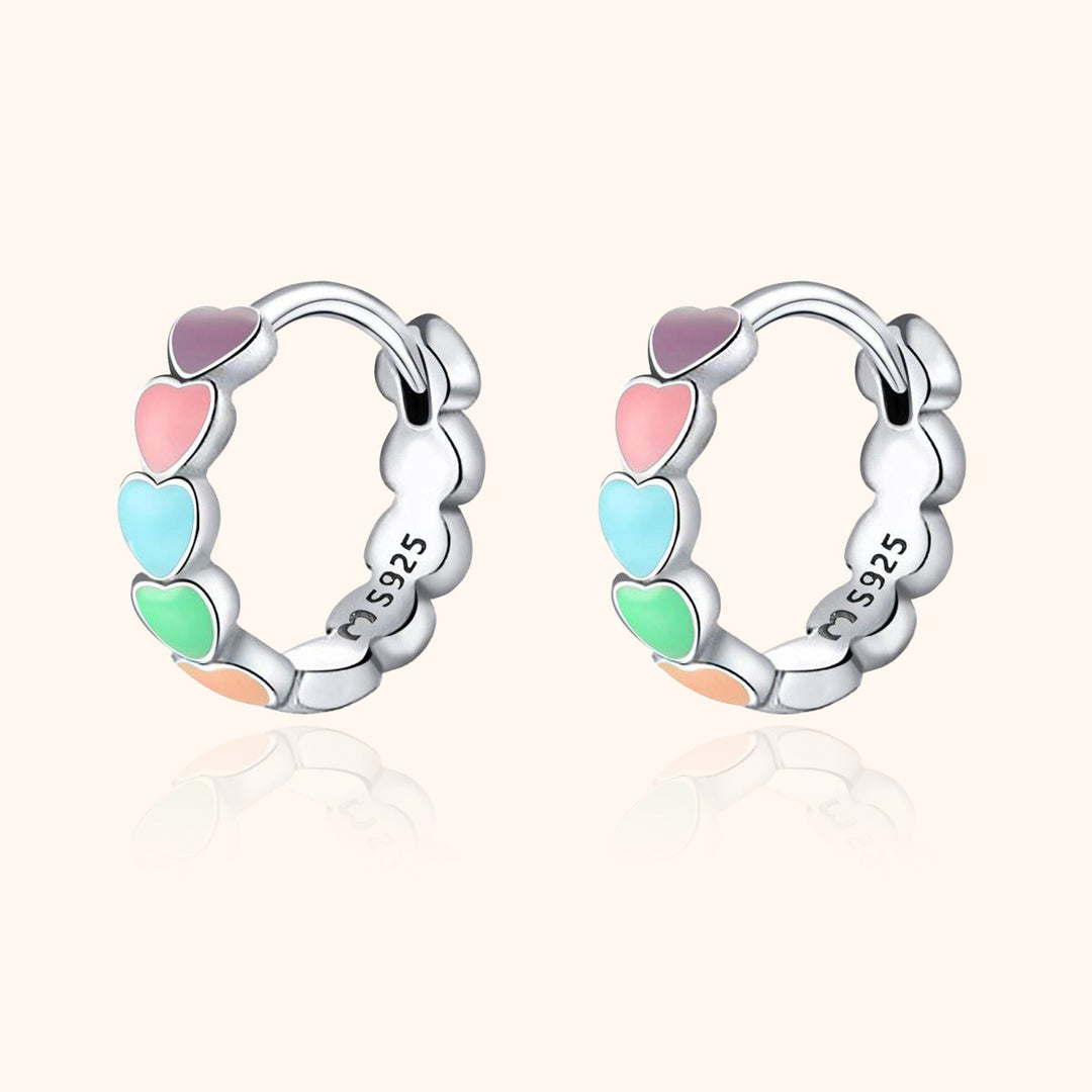 Women's sterling silver gold plated rainbow heart drop earrings, colorful and dainty jewelry for her.