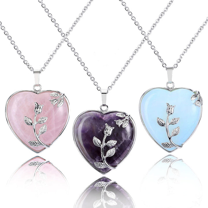 Women's sterling silver heart gemstone necklace. Adjustable fine jewelry, romantic gift for her.