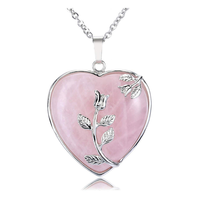 Rose quartz heart pendant necklace for women. Sterling silver, romantic gift, adjustable fine jewelry.