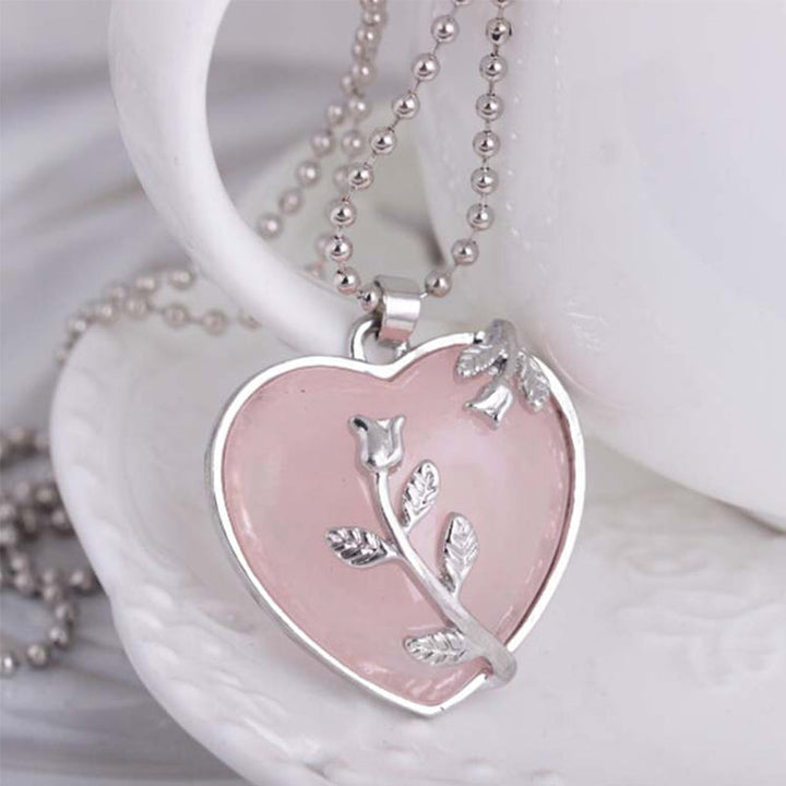 Sterling silver heart charm necklace with gemstone. Women's adjustable fine jewelry, romantic gift.