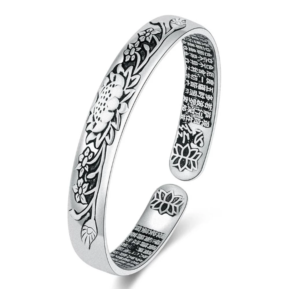 Shimmering silver lotus bracelet for women, offering elegance and a touch of tranquility.