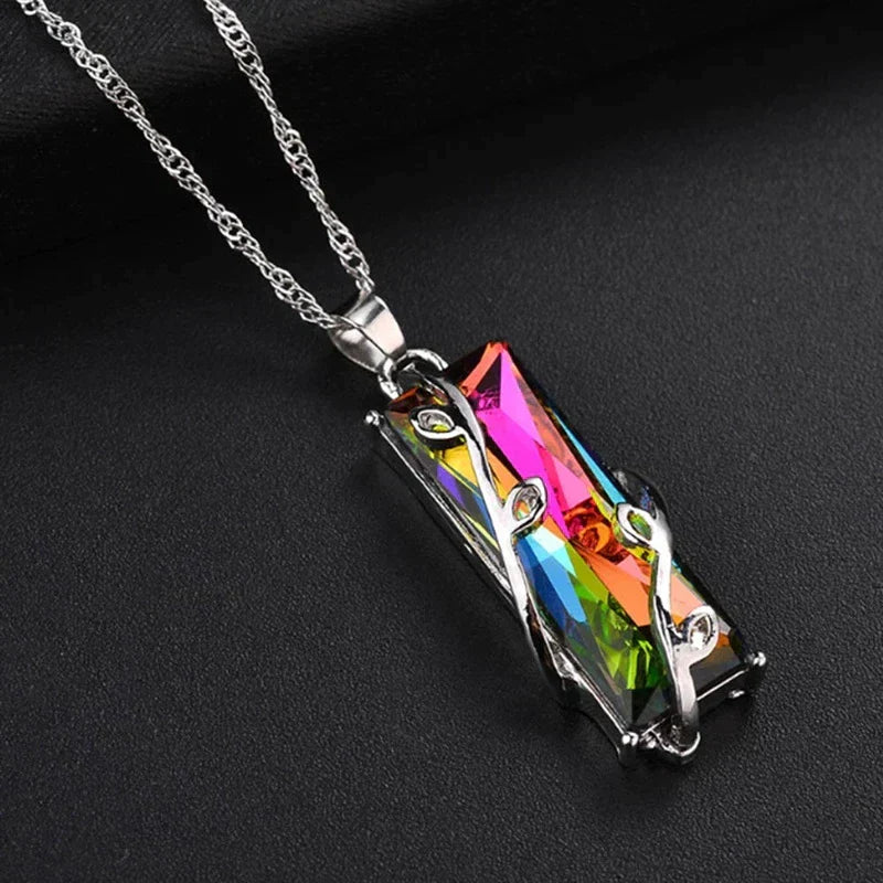Women's sterling silver Rainbow Stone Tree of Life pendant necklace, spiritual jewelry for positive energy & chakra.