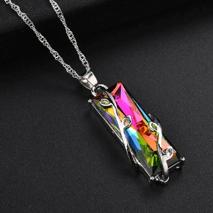 Women's sterling silver Rainbow Stone Tree of Life pendant necklace, spiritual jewelry for positive energy & chakra.