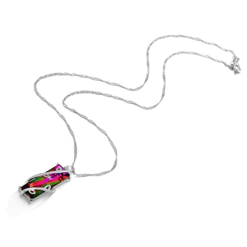 Sterling silver Tree of Life pendant necklace with vibrant rainbow stones, a beautiful symbol of growth and connection.