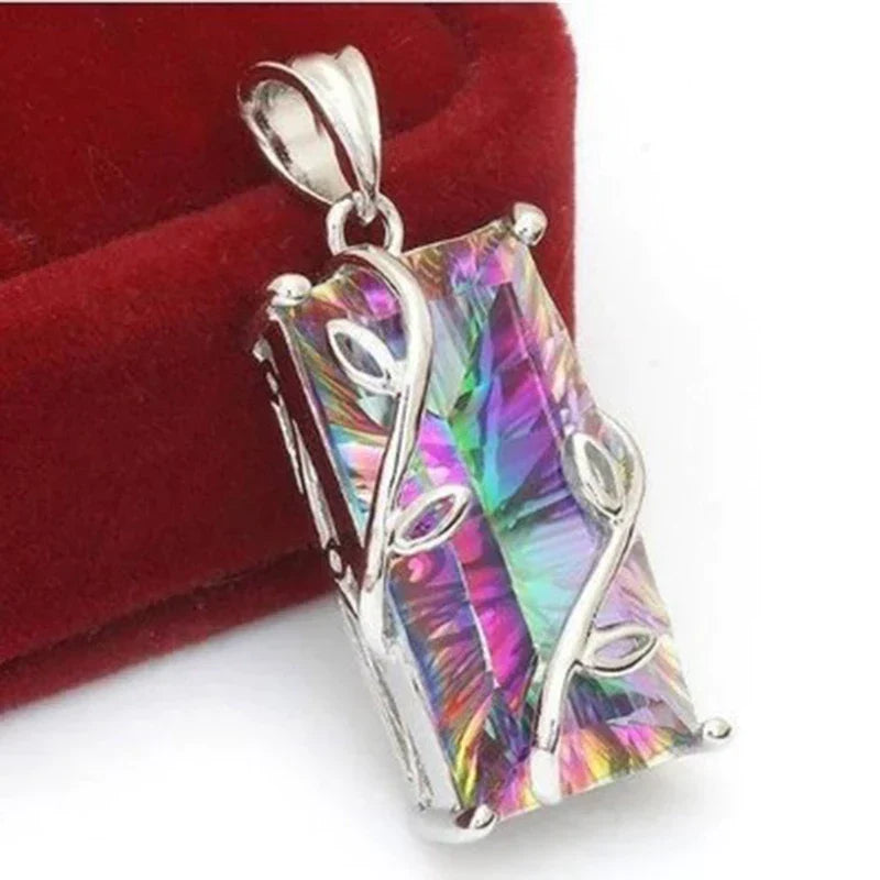 Elegant women's Tree of Life necklace, featuring colorful rainbow stones set in sterling silver for a spiritual touch.