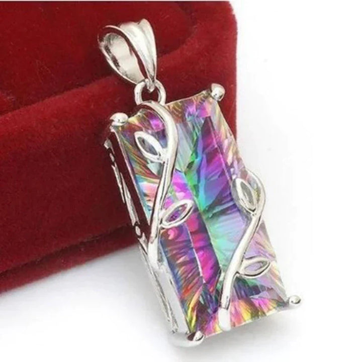 Elegant women's Tree of Life necklace, featuring colorful rainbow stones set in sterling silver for a spiritual touch.