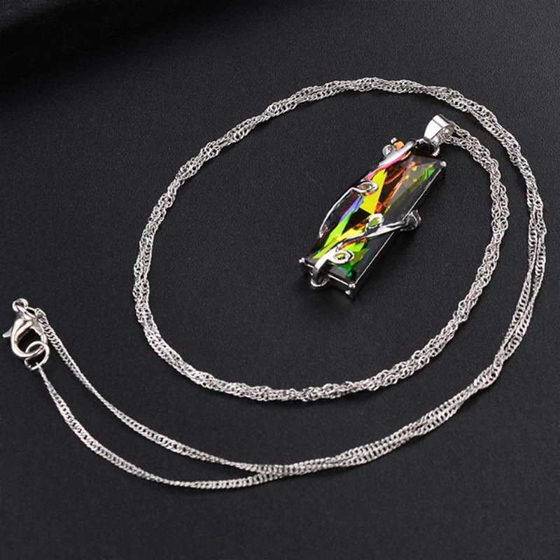 Stunning sterling silver Tree of Life pendant necklace, adorned with bright rainbow stones, perfect for any woman.