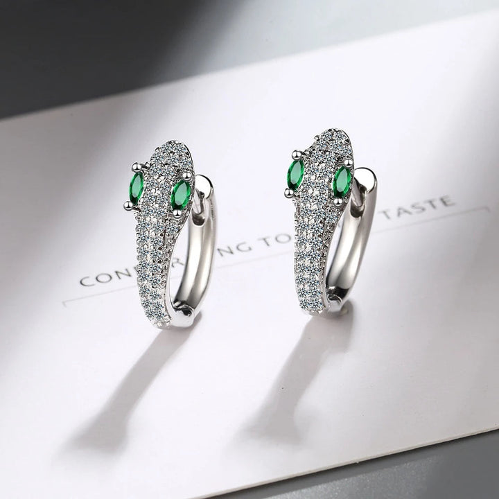 Bold Sterling Silver snake earrings for women, featuring a unique animal design. A handcrafted statement piece.