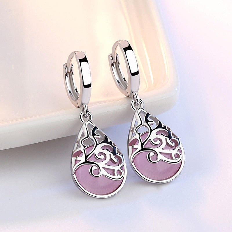 Women's sterling silver Tree of Life dangle earrings. Elegant, symbolic jewelry for her, perfect gift.