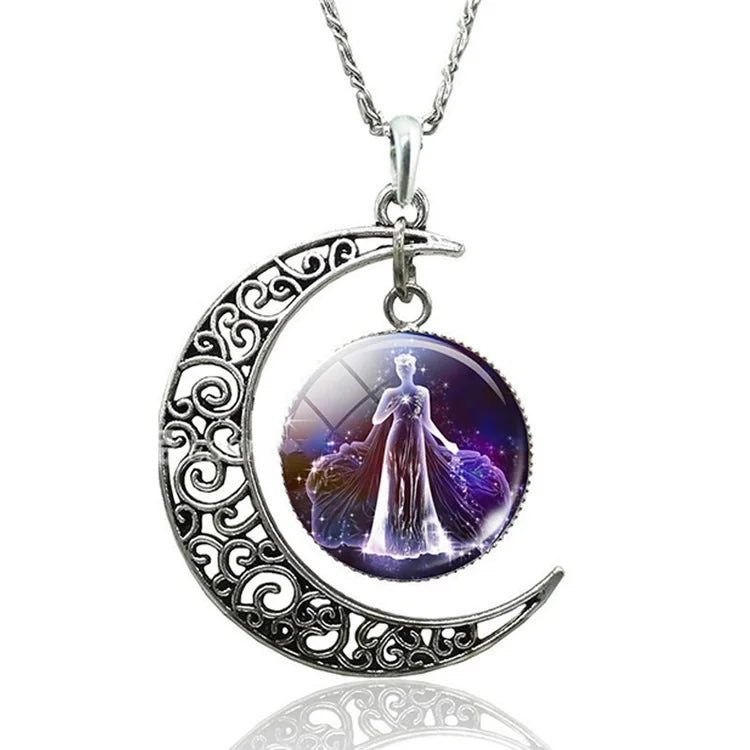 Sterling silver Zodiac Moon pendant necklace, timeless celestial star sign jewelry for women.
