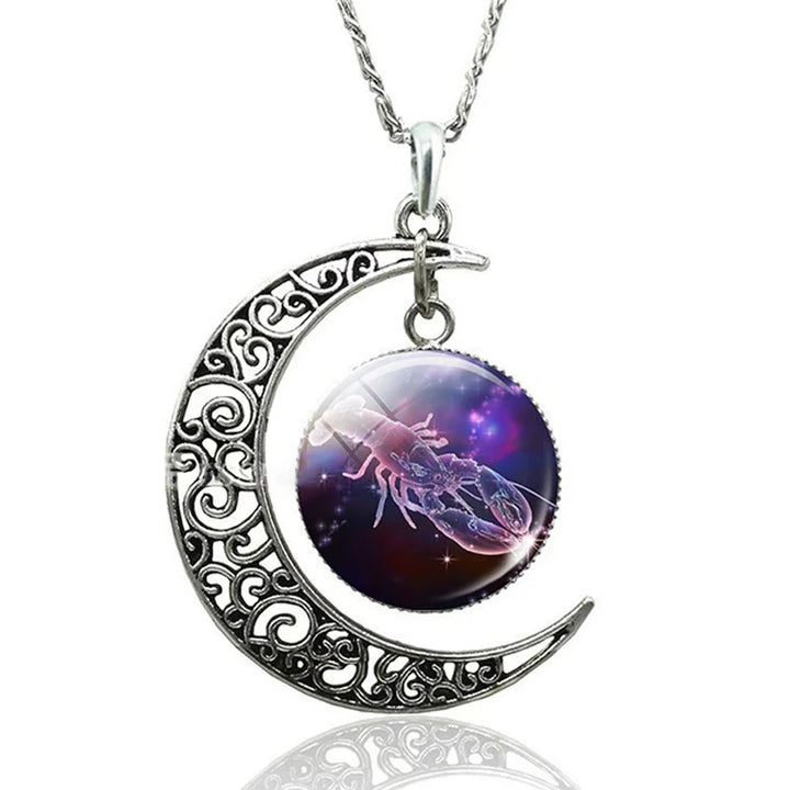 Stylish celestial Zodiac Moon necklace, a perfect sterling silver gift for women.