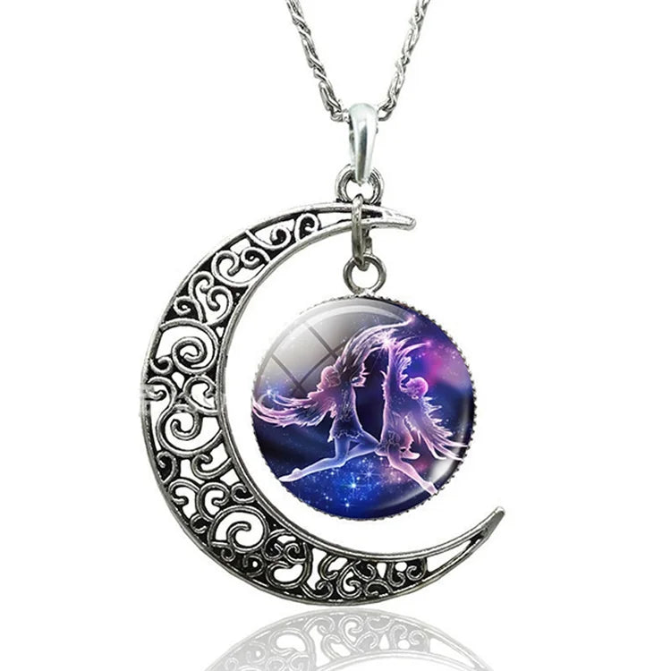 Women's delicate sterling silver Zodiac Moon pendant, meaningful celestial jewelry.