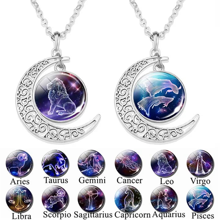 Unique women's Zodiac Moon necklace, a beautiful celestial pendant for astrology lovers.