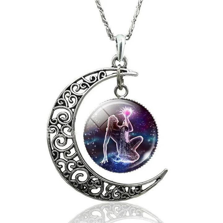 Handcrafted sterling silver Zodiac Moon necklace, stunning celestial jewelry for her.