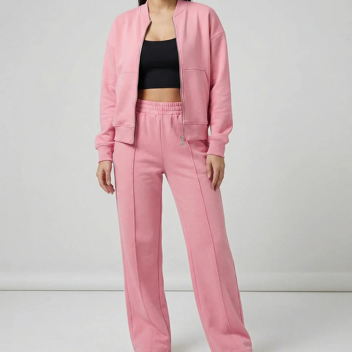 Casual elegant women's straight leg trousers set, including a chic jacket and comfortable pants for versatile wear.
