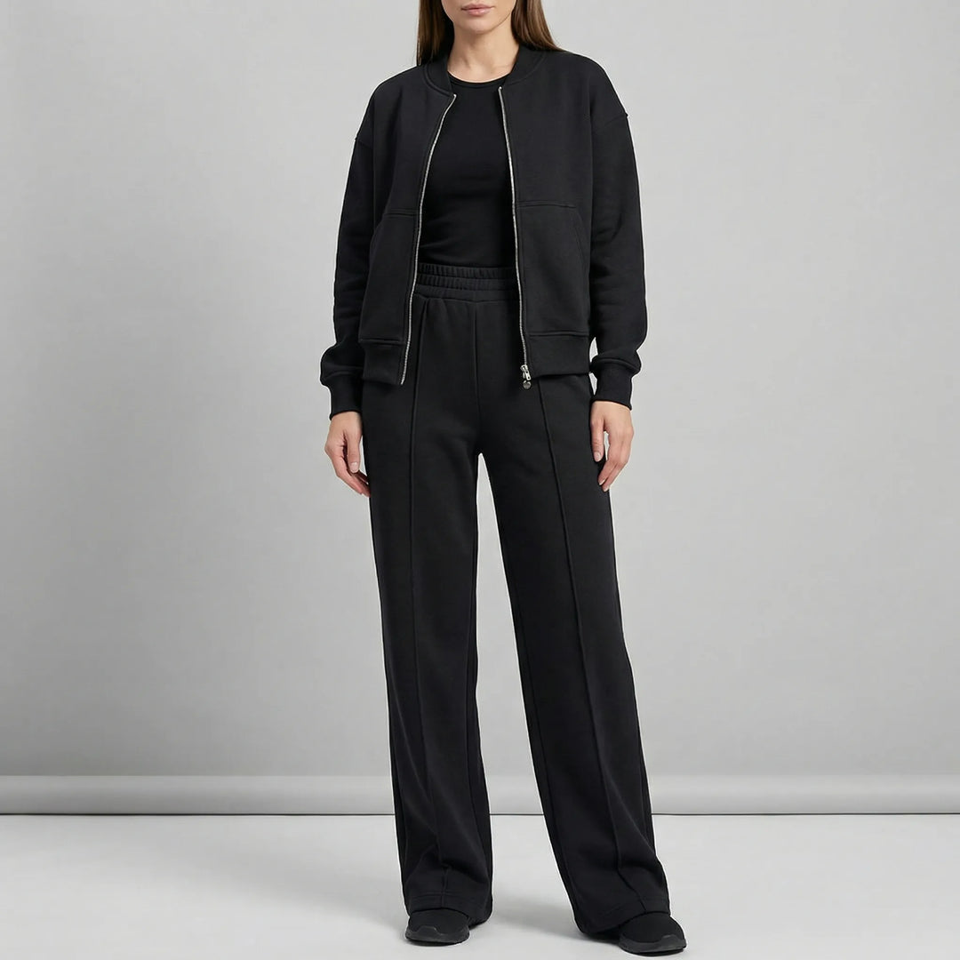 Evie women's straight leg trousers and jacket set; regular fit two-piece for casual elegant or workwear style.