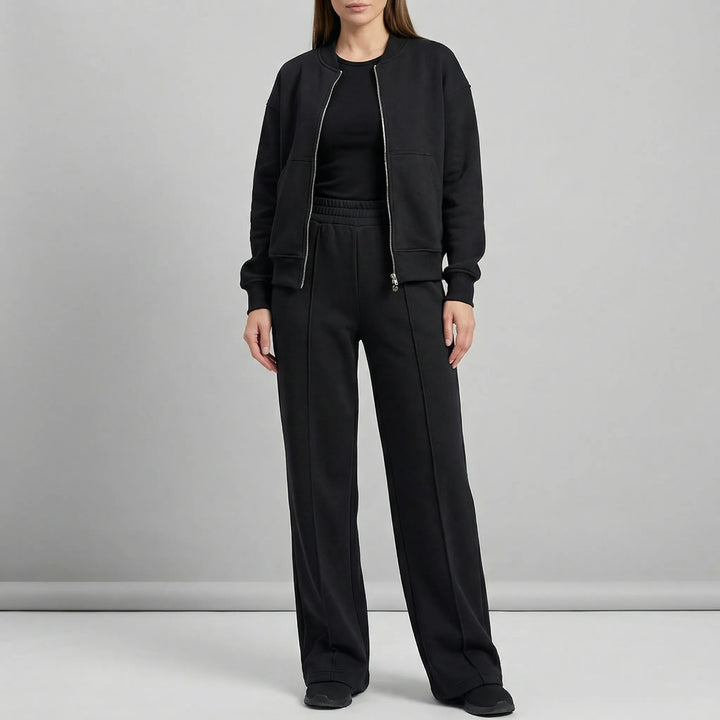 Evie women's straight leg trousers and jacket set; regular fit two-piece for casual elegant or workwear style.