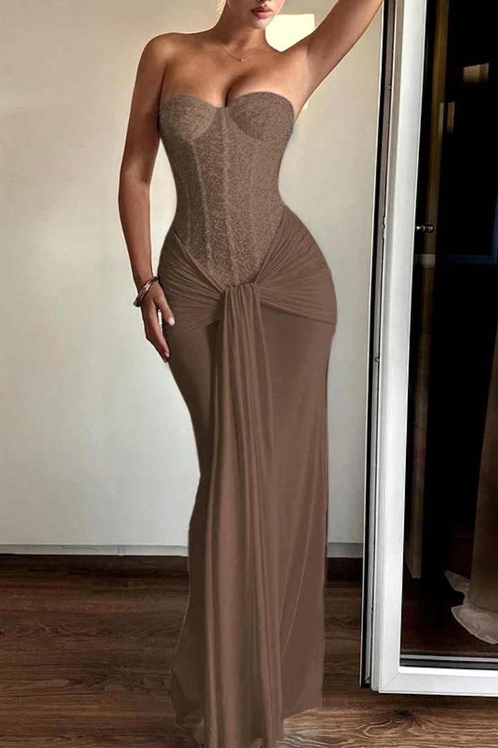 Elegant women's strapless mermaid dress with corset, stunning special occasion gown.